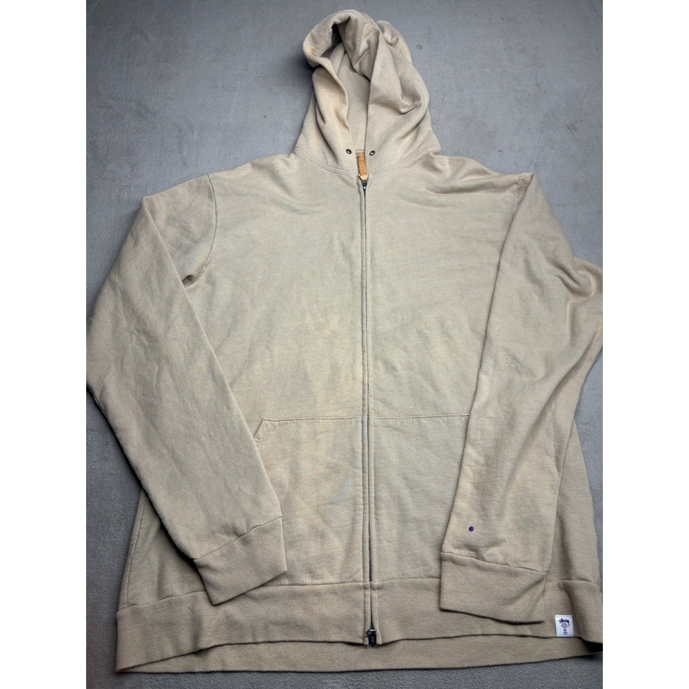 VTG Stussy Deluxe Tan Full Zip Hoodie XL Made in USA Talon Zipper Streetwear